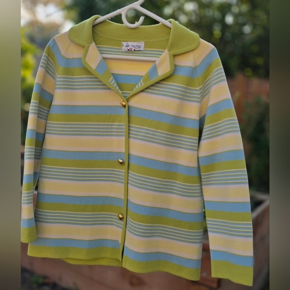 Women's   Vintage 100% Wool Sweater, Blue.green. Made In Hong Kong Uk Size 18 - Picture 1 of 8